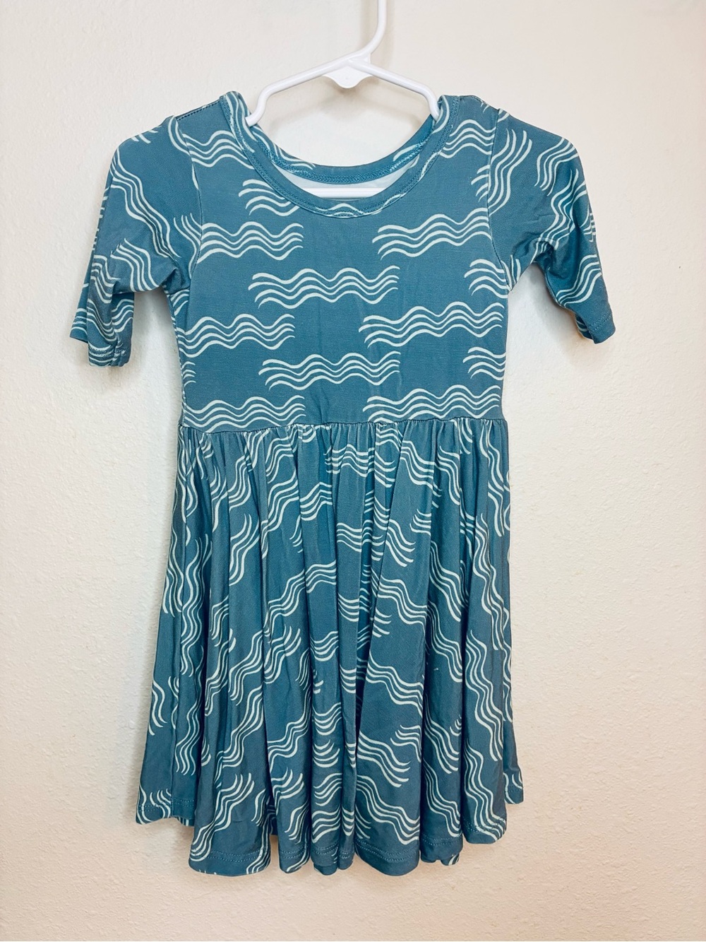 Girls' Teal Wave-Print Twirl Dress